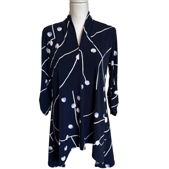 Clara Sun Woo Top Tunic Size Extra Small Navy Blue Knit Lagenlook Artsy Stretch - Picture 1 of 9
